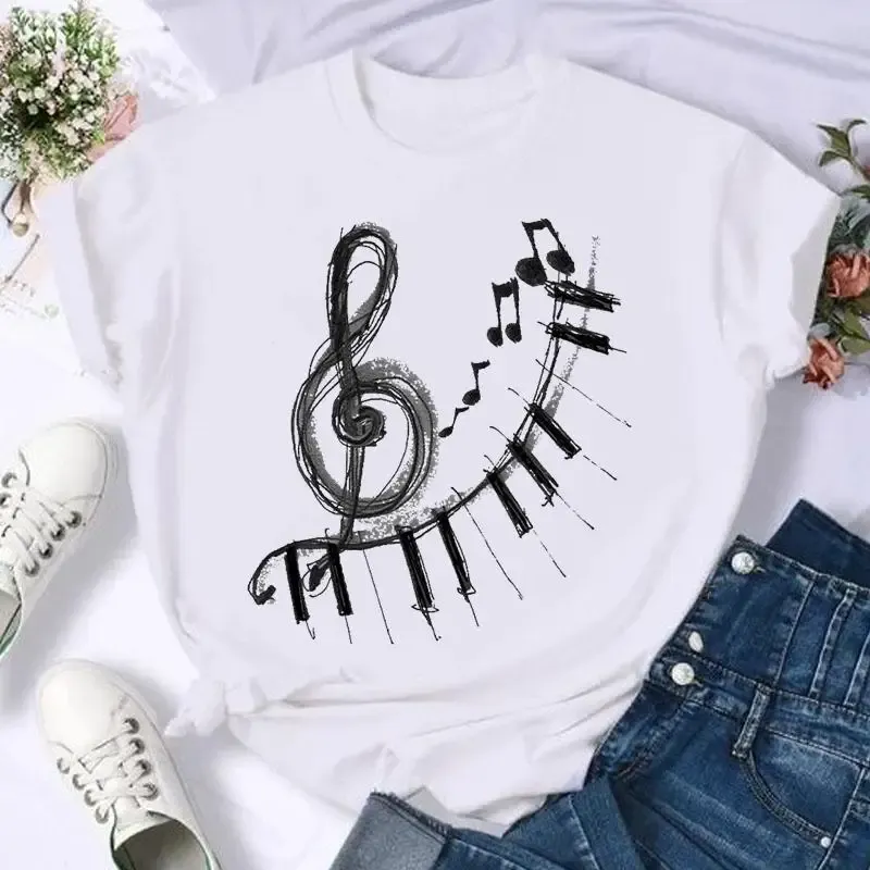 Watercolor Music Love Trend Short Sleeve Fashion Summer Women Print T Shirt Female Casual Top Tshirts Graphic Tee