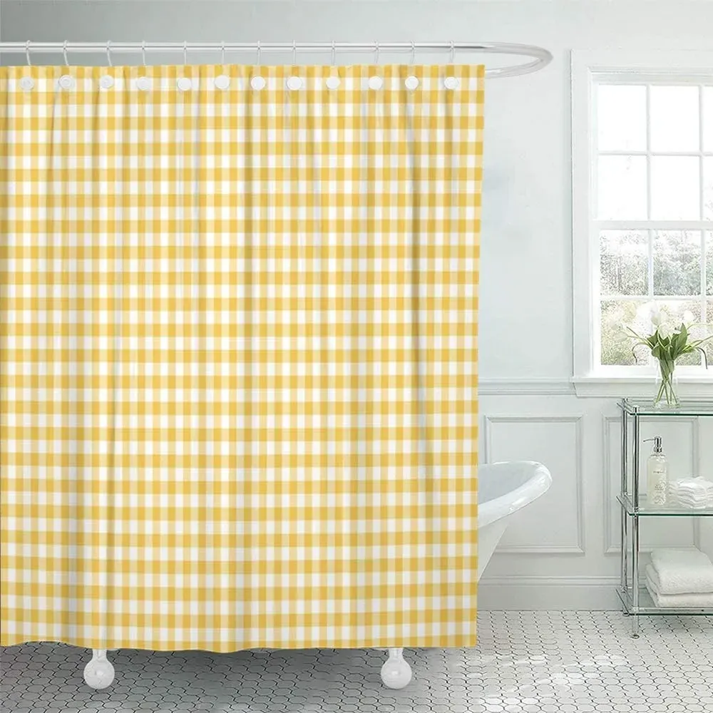 Cortinas geométricas treliça conjuntos de cortina de chuveiro tecido poliéster amarelo gingham abstrato colorido arte decoração do banheiro cortinas com ganchos