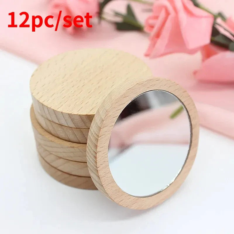 Mirrors 12Pcs Simple Bamboo Portable Round Mirror Mini Small Makeup Mirror Female Handheld Beauty Makeup Mirror Small Round Mirrors