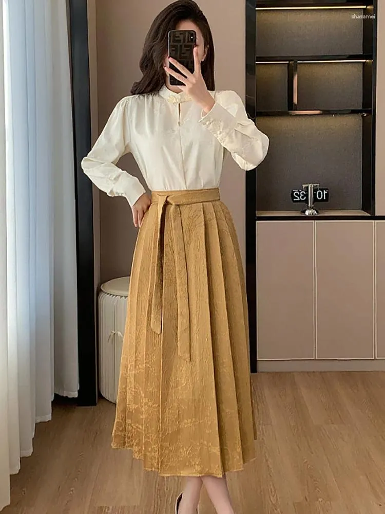 Vintage Two-Piece Dress Set: Spring White Shirt & Black