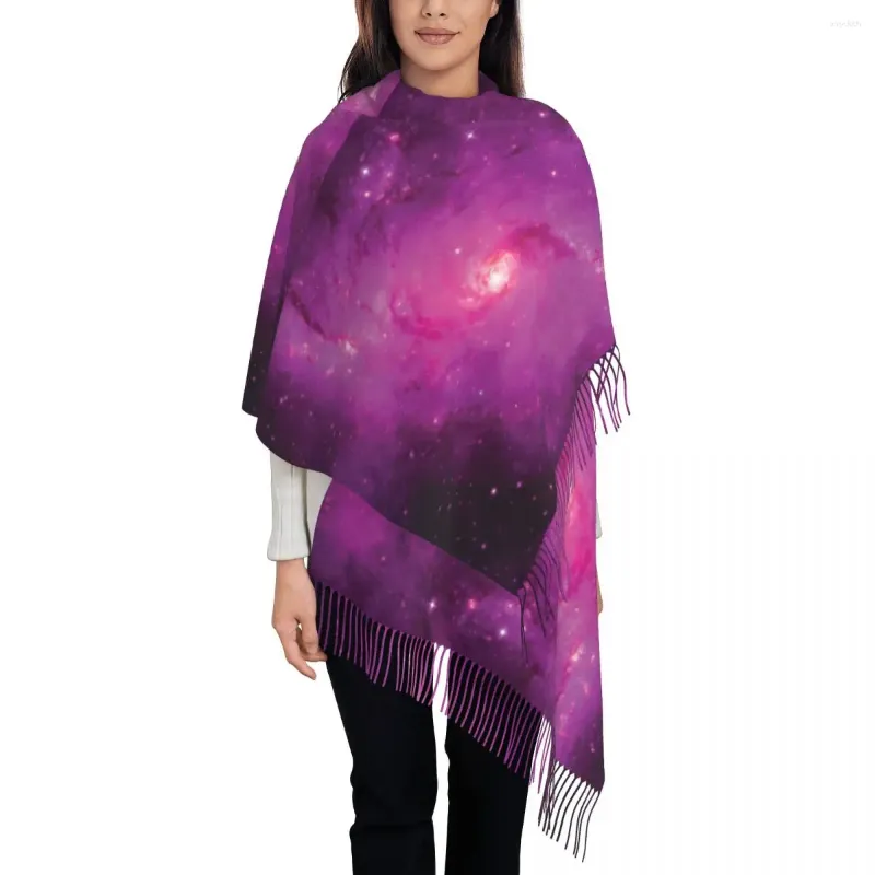 スカーフの女性スカーフ温かいソフトギャラクシープリントラップロングタッセルピンクと紫色のショールwrpas秋のデザイナーブファンダ