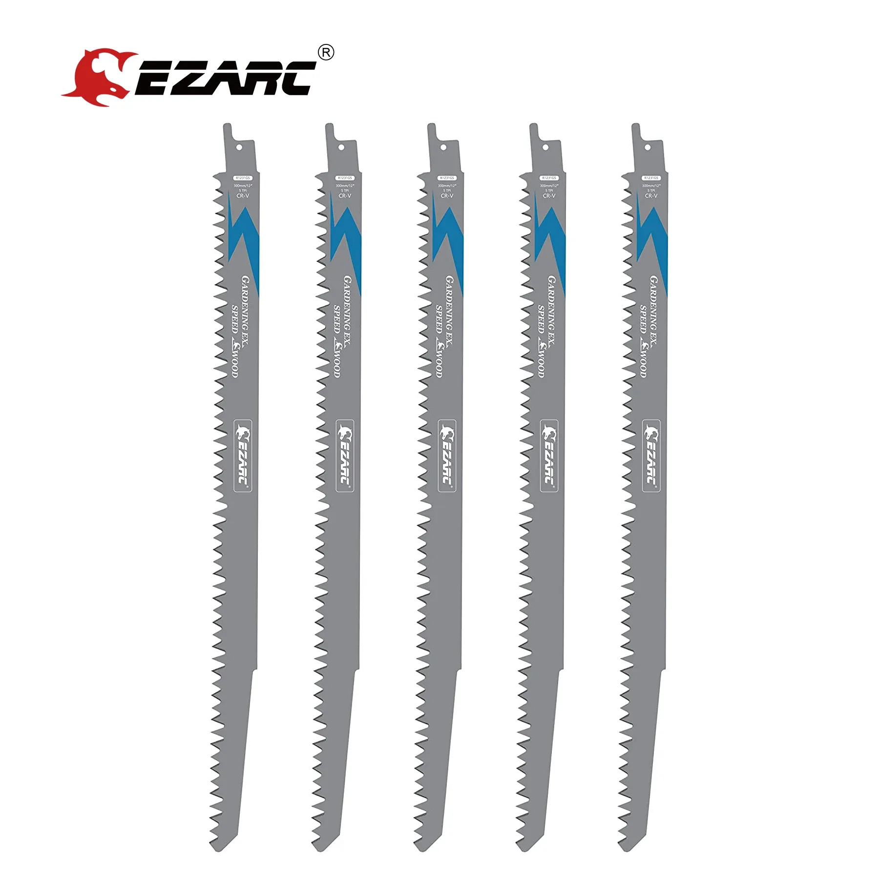 Pièces EZARC 5 pièces lame de scie alternative pour l'élagage du bois dents affûtées tranchantes CRV lames de scie sabre longue durée 5TPI (150 mm, 225 mm, 300 mm)