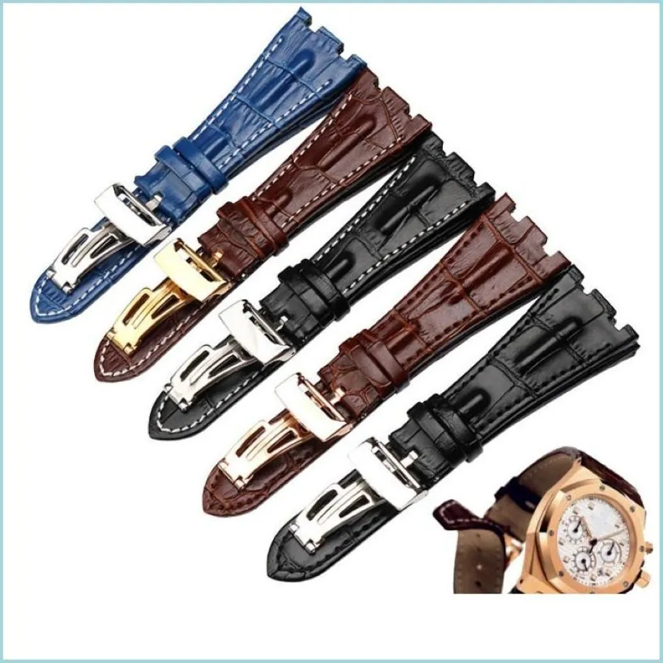 Cinturini per orologi Bracciale in vera pelle Cinturino per orologio sportivo da uomo Nero Blu Marrone Cinturino bianco cucito 28 mm Orologio Ac di alta qualità214W