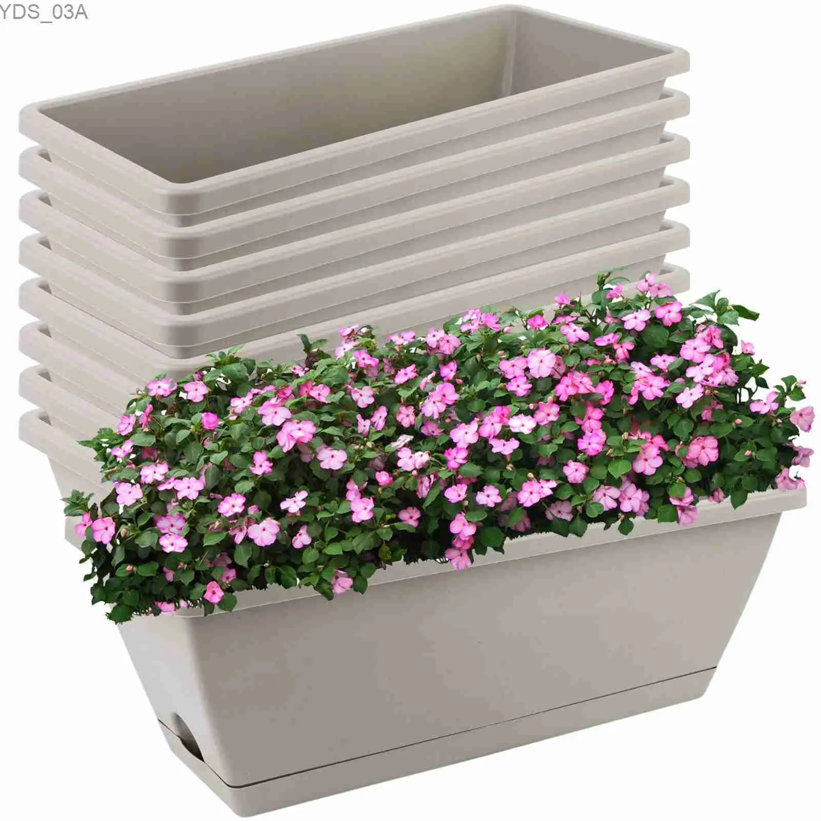 Vasi per fioriere Confezione da 8 fioriere per fioriere Fioriera per fiori in plastica grande con vassoi Fioriere per finestre rettangolari 43x19x15 cm 240325