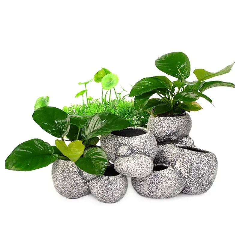 Decorazioni Nuovo Multifunzione Acquario Decorazione in pietra Pianta Bonsai Acquario Ornamento Vaso in pietra per pianta Bonsai Riparo Allevatore Filtro