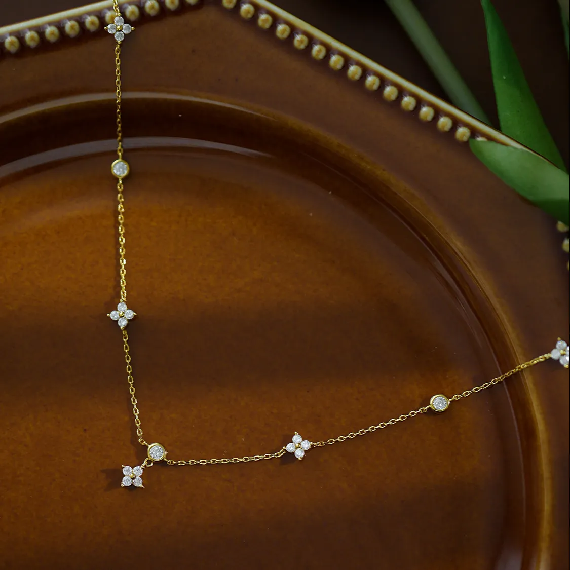 S925 joias de prata esterlina com pingente de trevo de zircônia colar de corrente banhado a ouro de quatro folhas