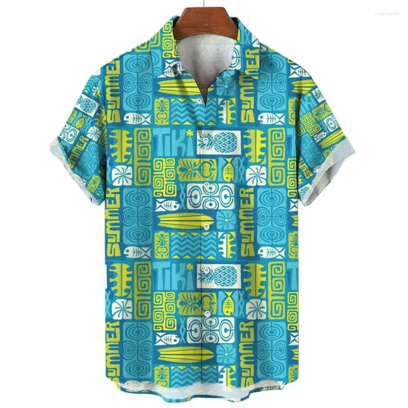 Camisas casuais masculinas camisa havaiana verão manga curta lapela 3d impresso padrão férias botão confortável de usar