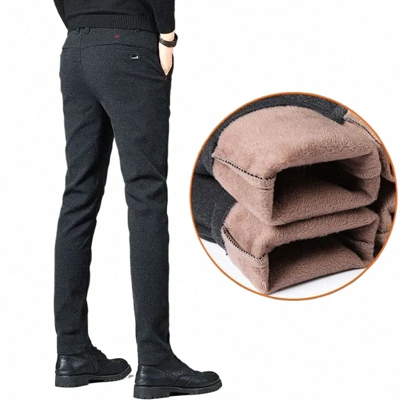 autumn Winter New Men Casual Fleece Suit Pants Streetwear Fi Busin Versatile Thicken Solid Male Baggy Straight Trousers 32vL#