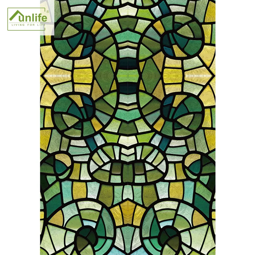 Filmer Funlife Green Glass Mosaic Decorative Window Stickers Static Cling Adhesive Film Wall Decals Waterproof Privacy Door Stickers