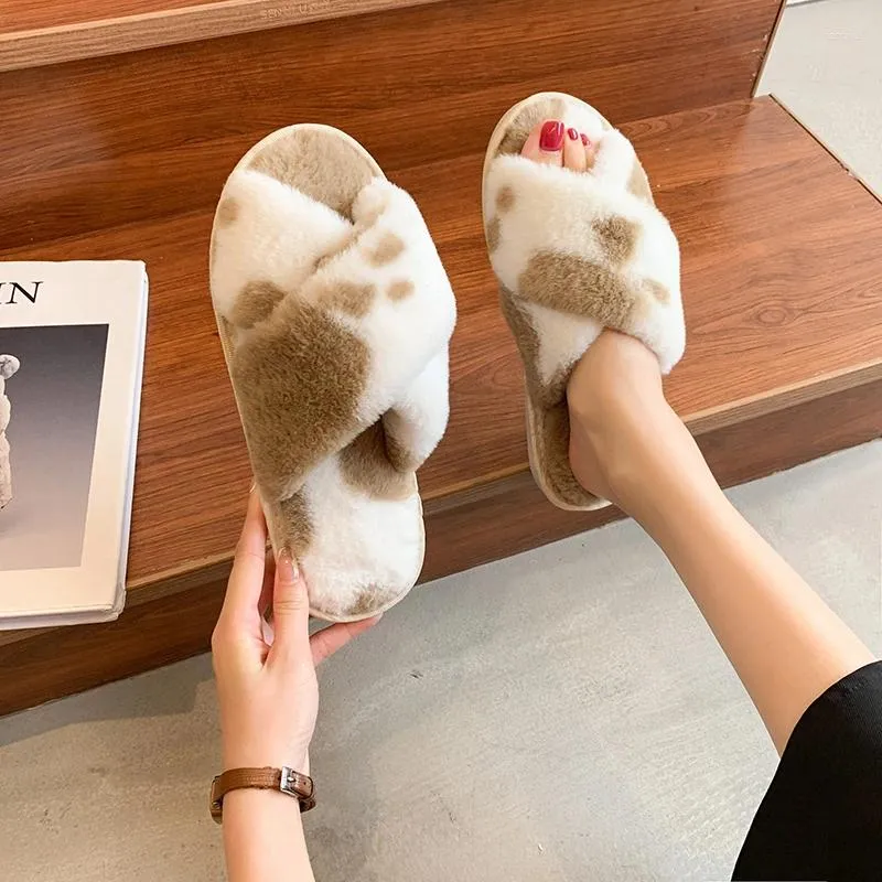 Casual Shoes Plush Women's Slippers Autumn Winter 2024 Fashion Flat Indoor Home Mixed Colors Non-slip Of Women