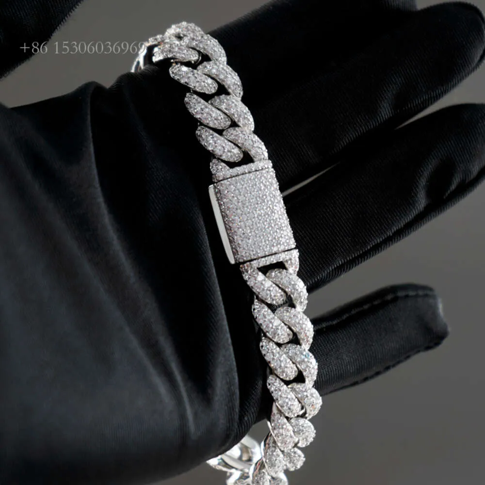 Bracciale da uomo Gioielli Iced Out VVS Moissanite 12Mm Bracciale Sier Diamond Cuban Link Chain Gioielli da uomo Hip Hop