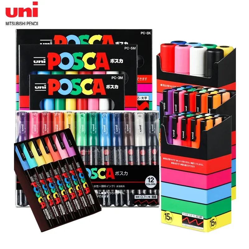 Markers Uni Posca Paint Markers,PC1M/3M/5M/8K/17K Acrylic Graffitti Drawing Pen Set for Rock Painting Ceramic Fabric Canvas Glass