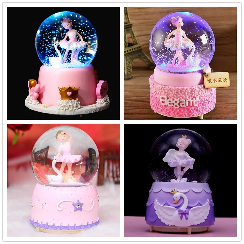 Коробки Crystal Ball Music Box Ballet Girl Star Moon Rainbow Ballet Girl Girling Snowflakes Музыкальная коробка дома