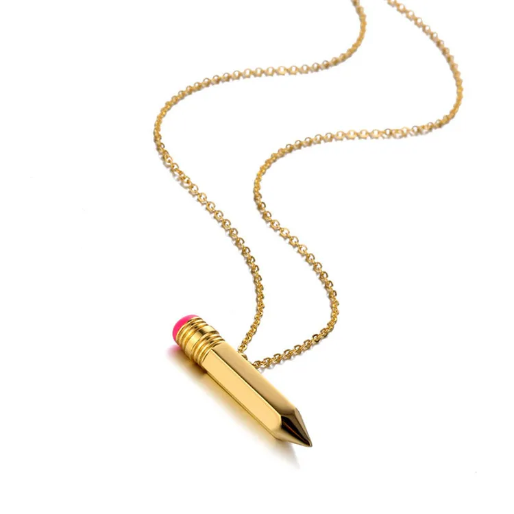 Interesting Necklaces for Ladies Pencil Pendant Stainless Steel Necklace Cute Mini Hollow Tube Student Pencil Necklace Teenage Girl Teacher Professor DHL