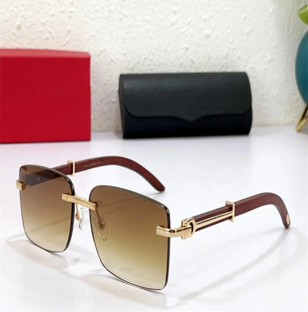 Luxury designer 8200763 Sunglasses Men Fashion Classic Square Shape rimless wood glasses Outdoor simple business style AntiUltrav2753958