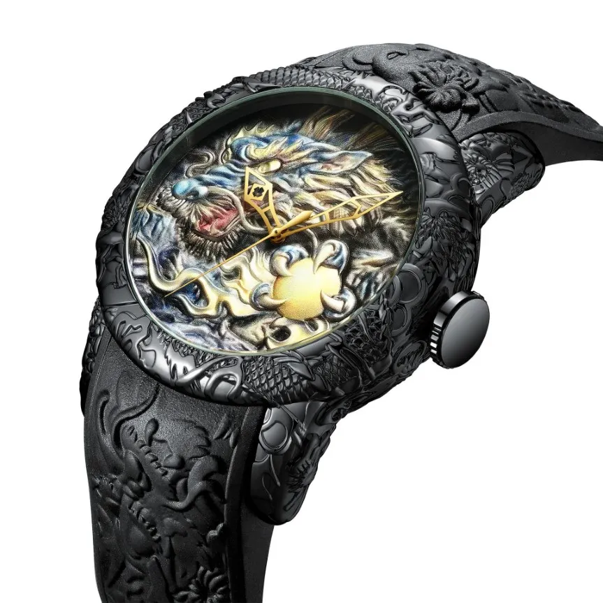 biden fashion emboss gold dragon watch mens watches top luxury brand quartz watch waterproof casual sport watches relogio masculin262P