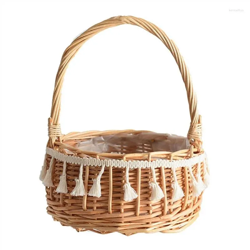 Bolsas de jóias cesta de armazenamento tecido e fita casamento flor menina cestas de vime rattan para casa decoração de jardim