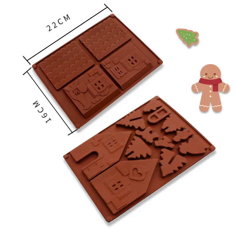 2024 2pcs Conjunto de diy casagem tridimensional Casa de Natal Silicone Chocolate Gingerbread House Baking Cookie Mold - Para casa de Natal