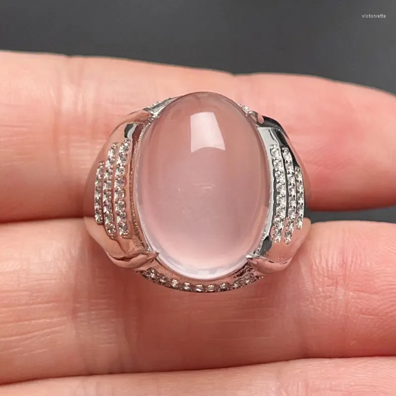 Anneaux de cluster Naturel Rose Quartz Hommes Bague 13mm 18mm 15ct Bijoux en argent 18 carats Plaqué or 925 Big Gemstone pour