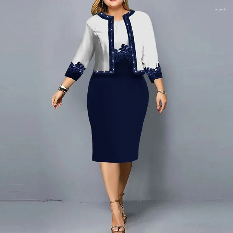 Sheath Dress Navy Blue Dress With Cardigan Elegant Floral Dress