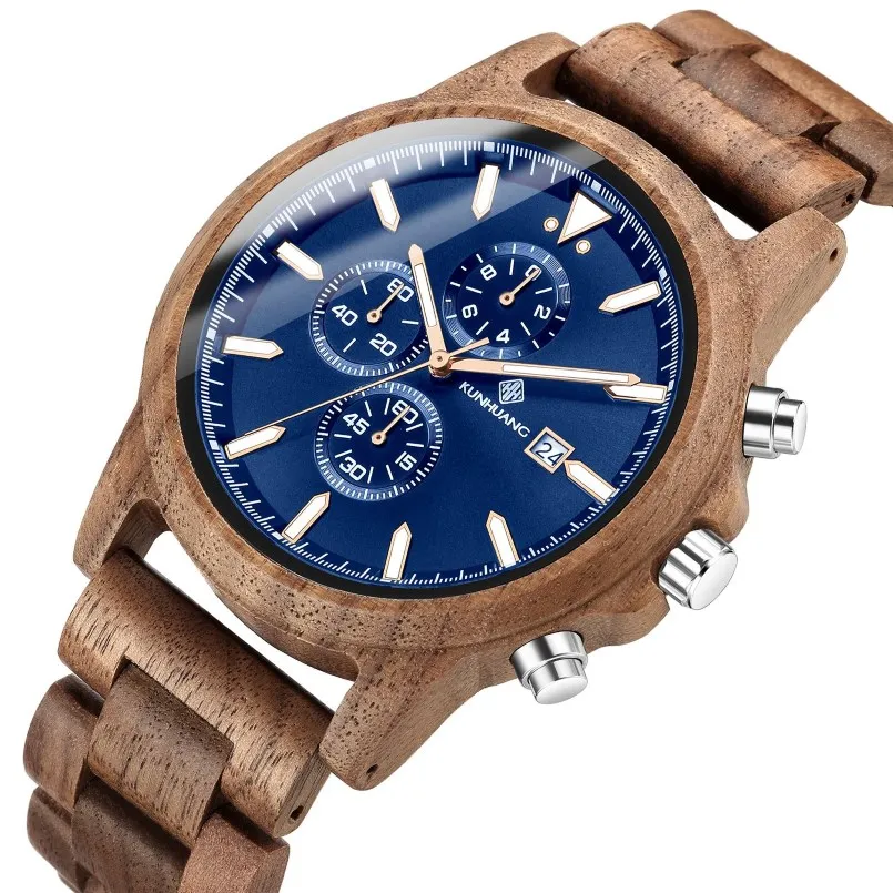 Men Wood Watch Chronograph Luxury Military Sport Watches Stylish Casual Personalized Wood Quartz Watches267m