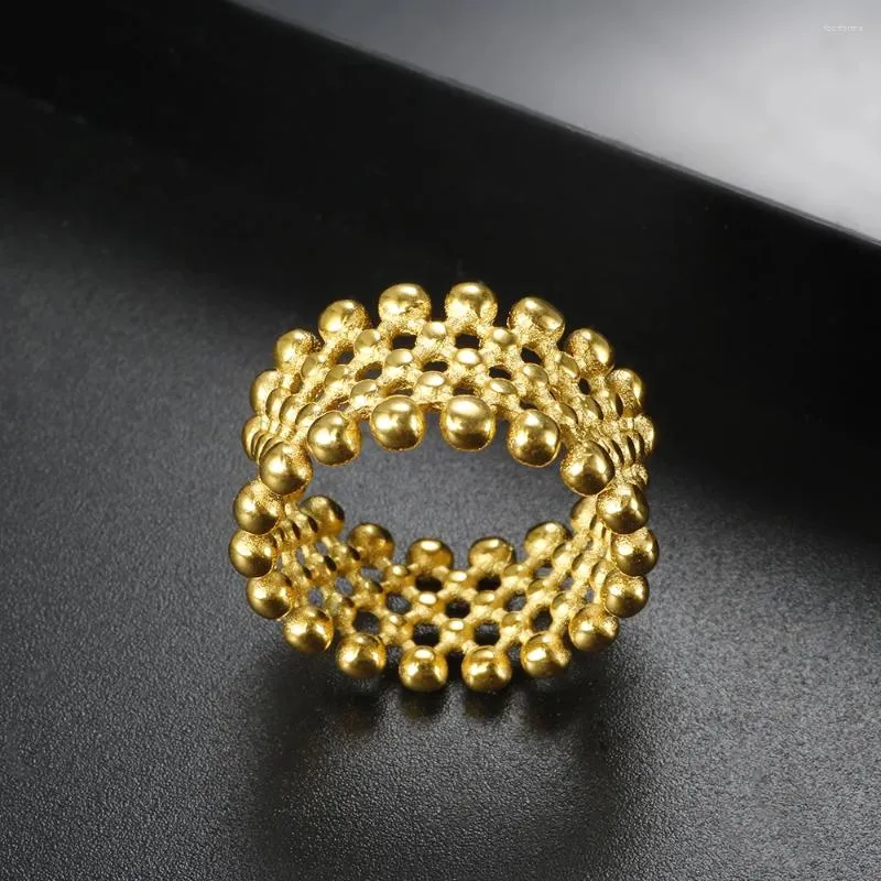 Klusterringar små runda pärlor kulring för kvinnor utsökt ihålig vattentät metall rostfritt stål finger trendig fin textur smycken