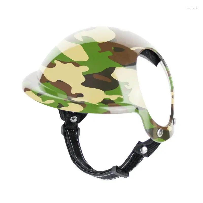 Vêtements de chien Chapeau de moto pour animaux de compagnie Équitation en plein air Petit chien Chat Sécurité Sangle réglable Camouflage robuste Mini tête Fournitures de protection