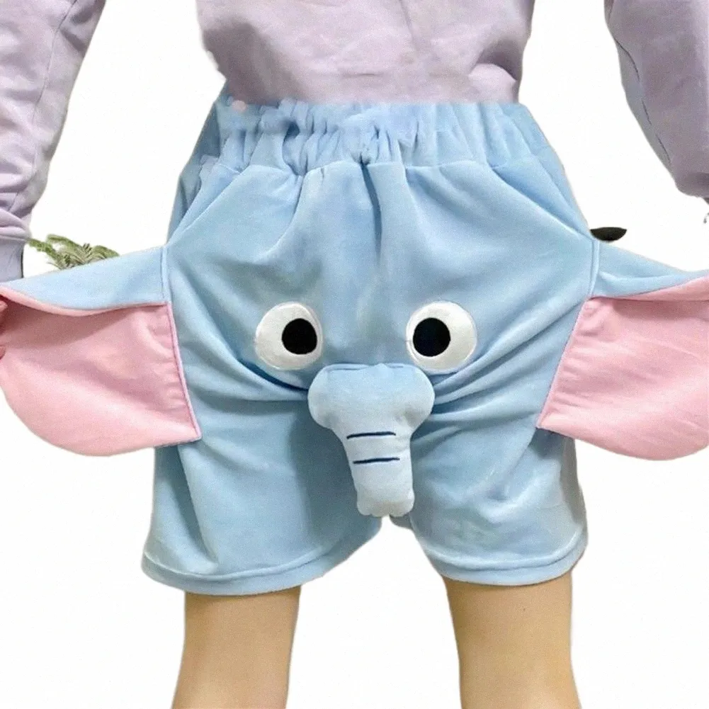 pijama curto c orejas 3D para homem e mulher, roupa de dormir de felpa, informal, holgada, c desenhos de elefante encantador A9Sh#