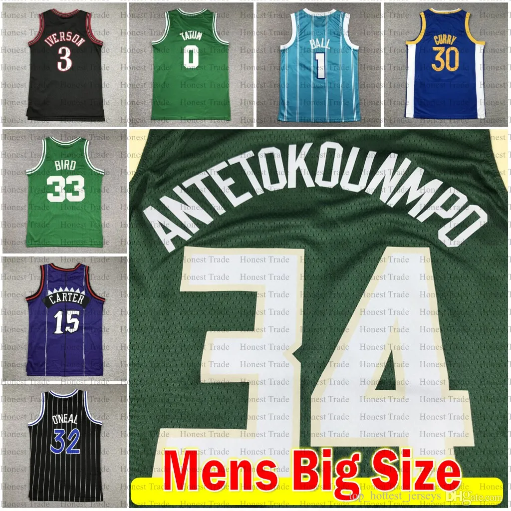 Aangepaste bis size basketball jersey Men Kids Durant Tatum 0 Stephen Curry Butler Butler Bird Allen Iverson Shaquille Giannis Doncic Embiid Wade Gedrukt ED XL 4XL 24 0