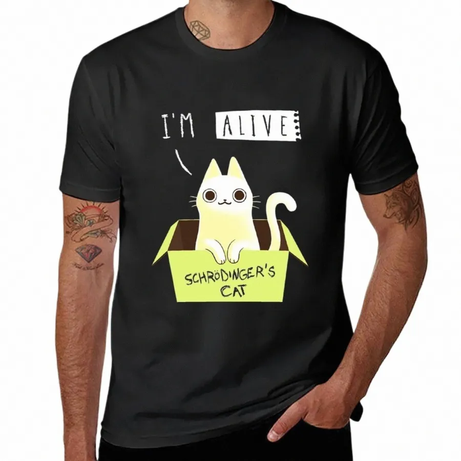 Schrodingers katt: Alive! T-shirt överdimensionerade söta kläder män grafiska t-shirts roliga f3di#