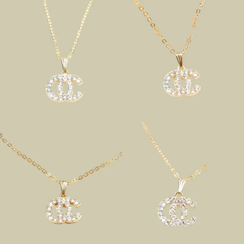 Collier de créateur pendentif pour femme double lettre bijoux en cristal collier charme plaqué or élégant simple mode moderne haut de gamme zh194 H4