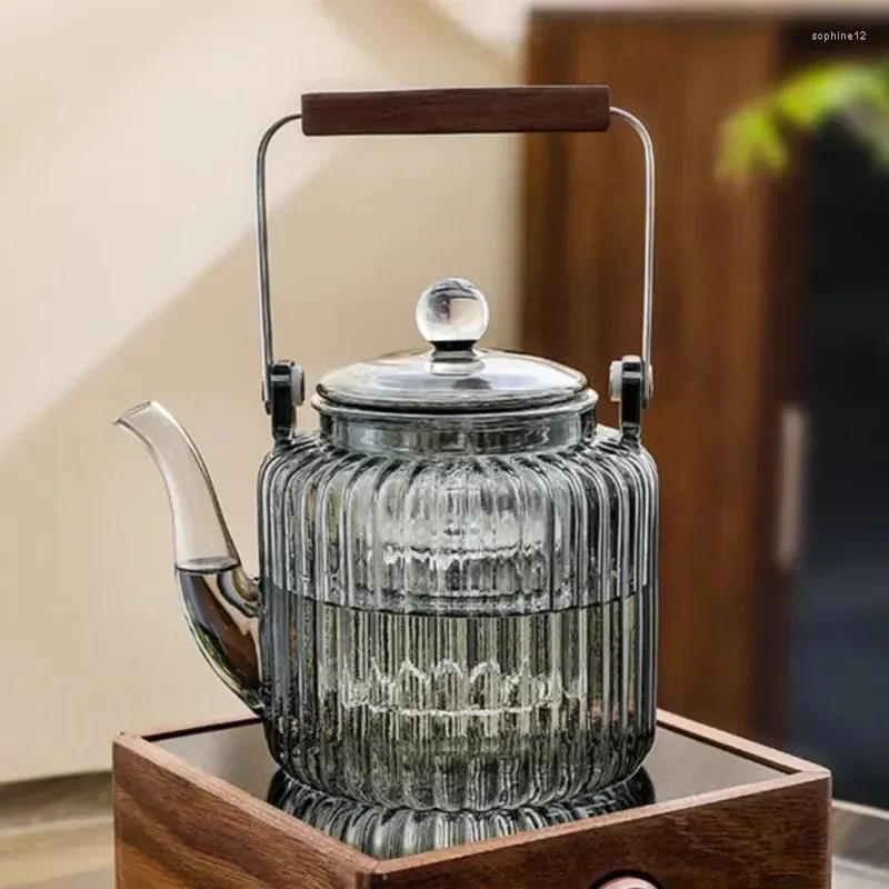 Set da tè Set per la preparazione del tè in vetro Stufa elettrica vintage Elegante teiera portatile Squisito strumento in legno di noce Fornello autentico