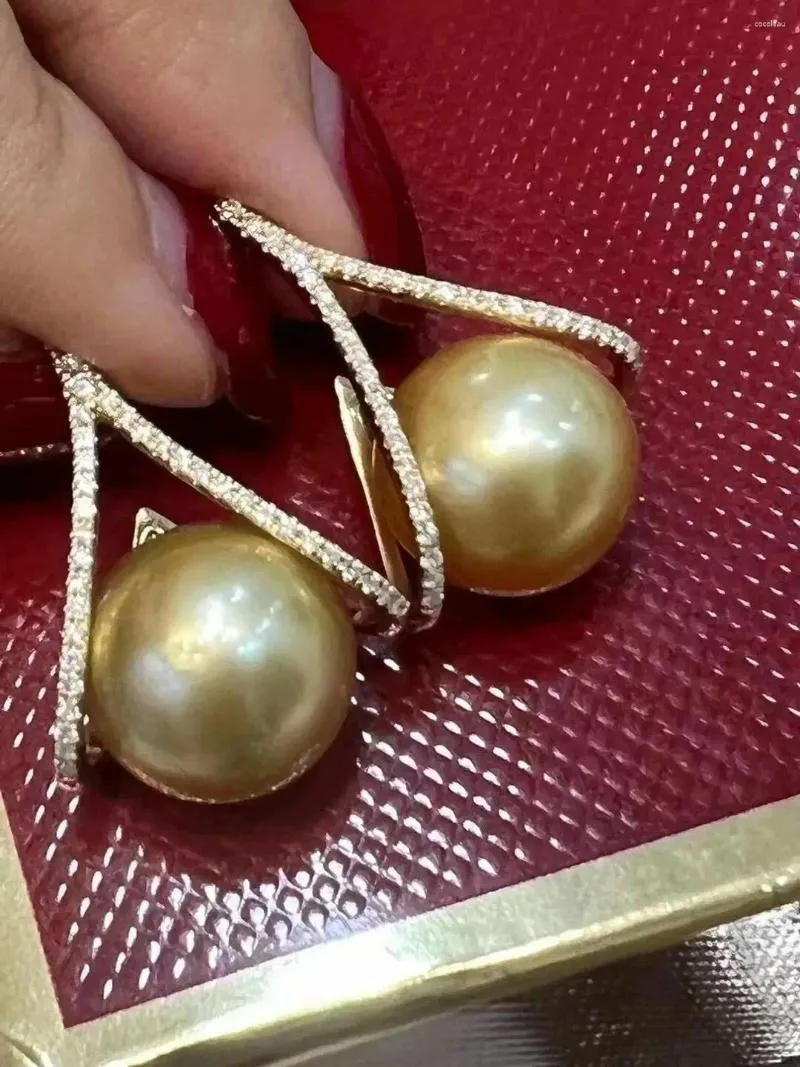 Dingle örhängen charmigt par 10-11mm South Sea Gold Pearl Earring 925