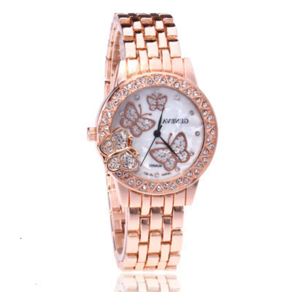 Alta qualidade masculino de luxo Mulheres femininas com banda de aço embutido diamante face butterfly watch nx47