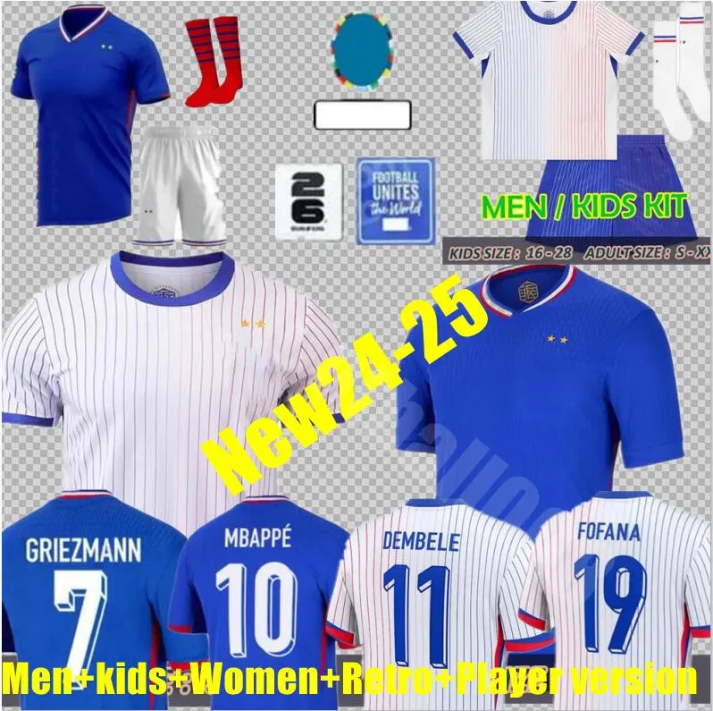 24 25 25 Frenchs Club Pełne zestawy 2024 Benzema piłka nożna Giroud Mbappe Griezmann Saliba Pavard Kante Maillot de Foot Equipe Maillots Men Kit Kit Kit Football koszulka