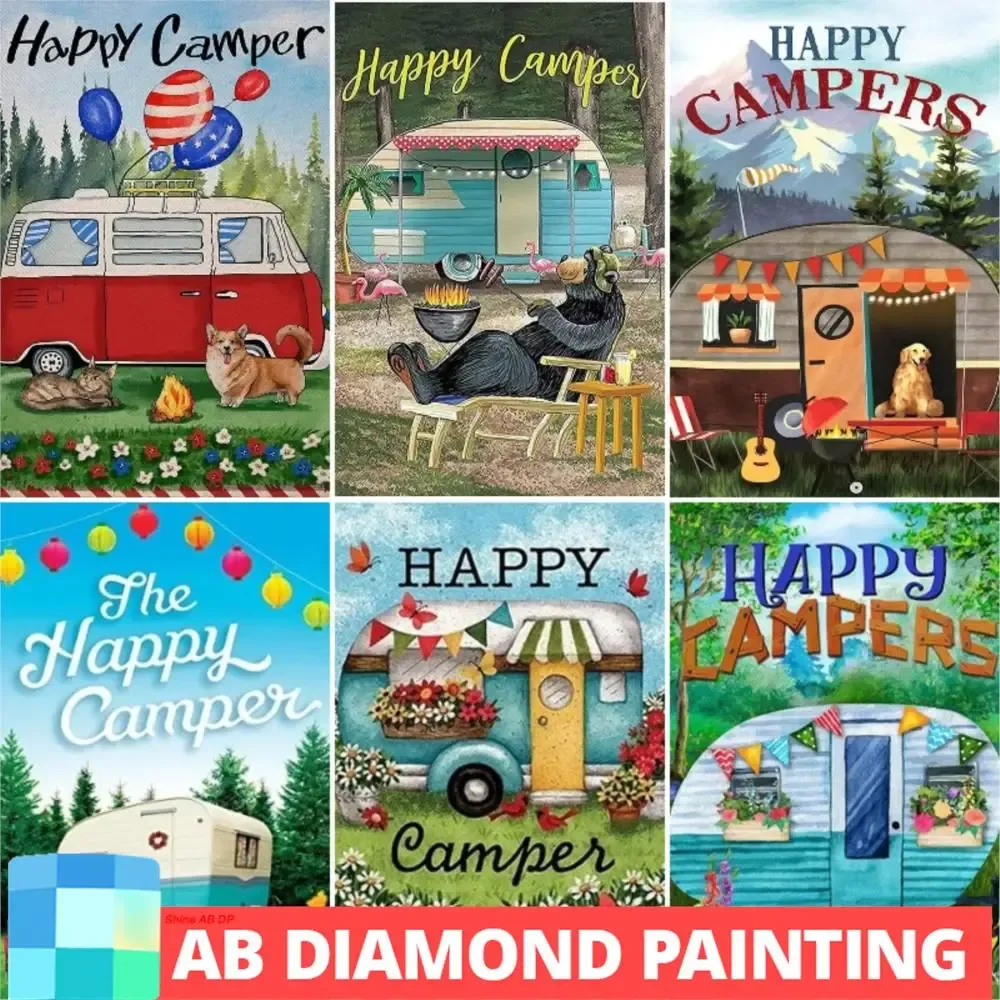 Stitch AB Northern Lights Diamond Painting Happy Campers Camioncing Cross Cross Picture Picture Rhinestones Decor Regalo di arredamento a mosaico