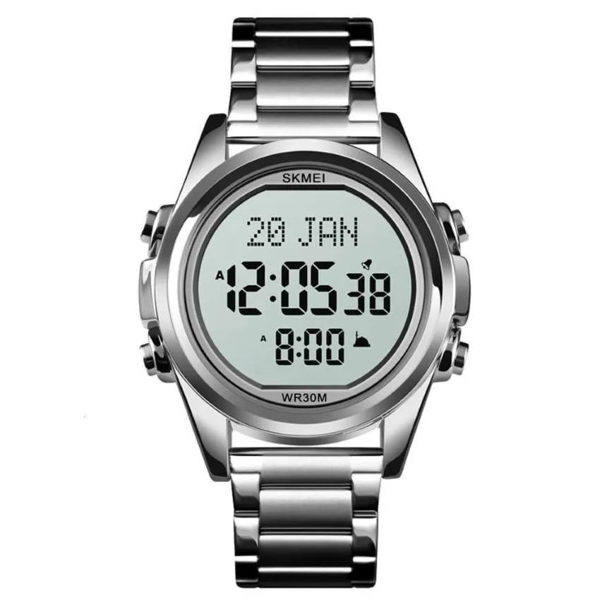 Skmei 1667 Stainls Steel Back Digital Alfajr Azan Prayer Wrist Watch309s