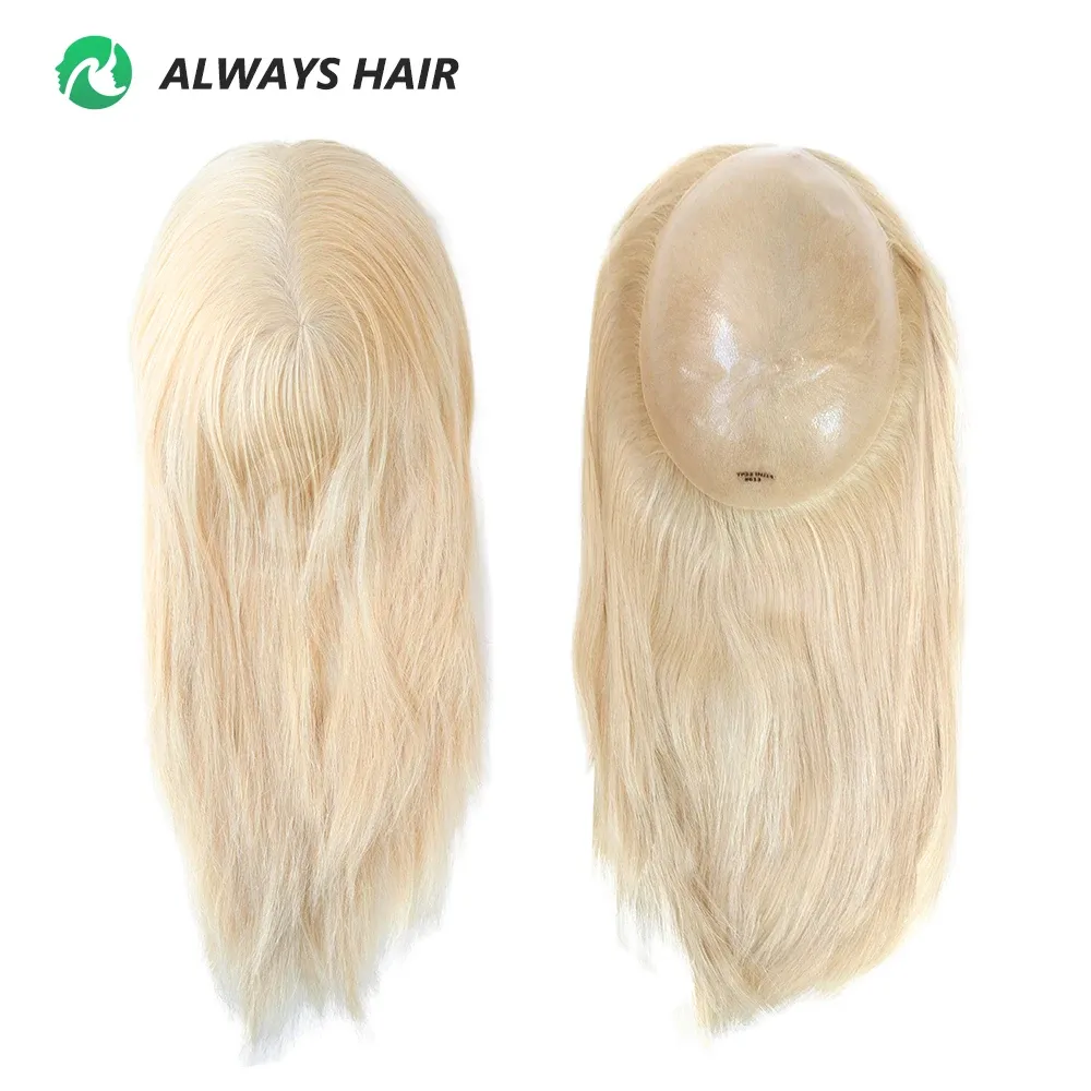 Toppers 14 „16” Human Hair Toppers Wnieśnia dla kobiet Skóra Podstawa Chińska skórzanie Remy Hair Thin skóra Women Toupee Sily Fryzury