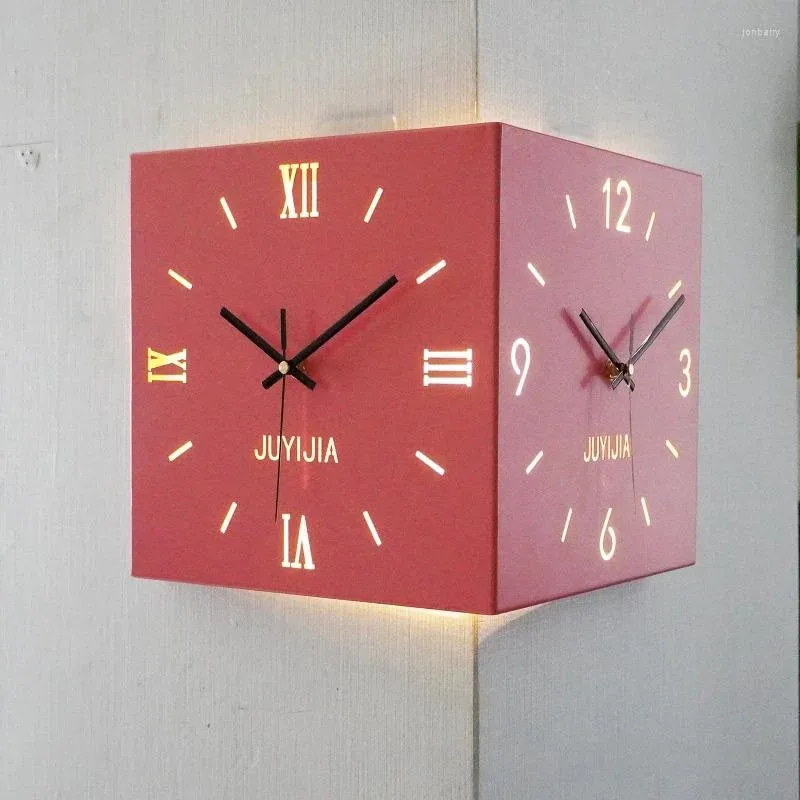 Väggklockor 3d hörnklocka heminredning dubbel ansikte stort led modern design vardagsrum dekoration stum reloj de pared