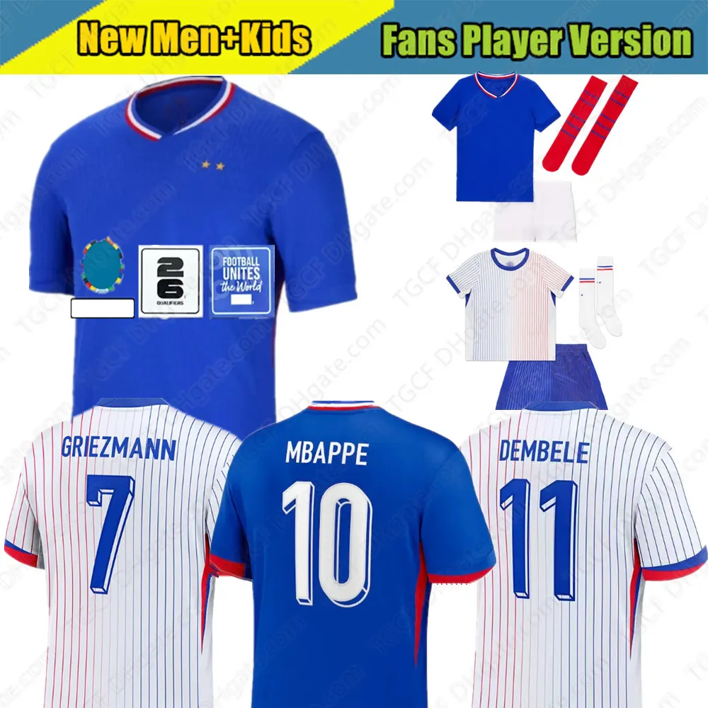 2024 25 Fan Oyuncu Fransız Futbol Forması Benzema Giroud Mbappe Griezmann Maillot de Ayak Equipe Away Çocuk Kiti Jersey Futbol Gömlek Ev Mavi Beyaz S-4X