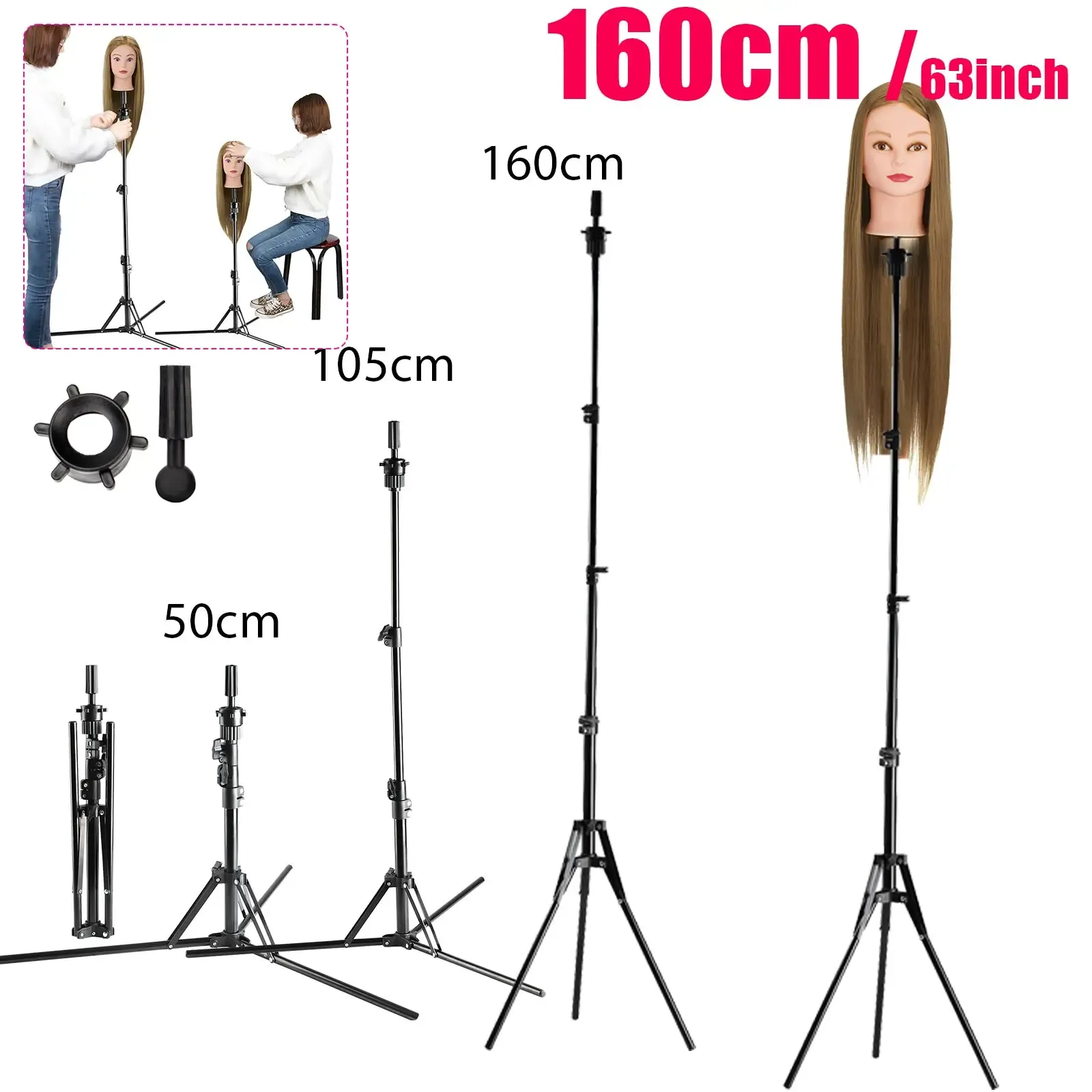 Подставки 22 "63" 47 "51" Регулируемый штатив Подставки для парика Манекен для волос Держатель для тренировочной головы Парикмахерский парик Подставка для парика Инструменты для волос