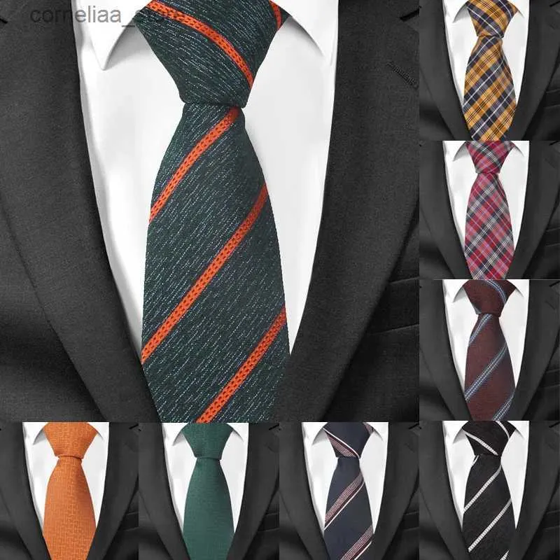 Gravatas de pescoço Gravatas de moda listrada gravata de pescoço para homens poliéster jacquard gravata skinny para ternos de negócios de casamento 7 cm de largura xadrez gravatas finas gravata Y240325