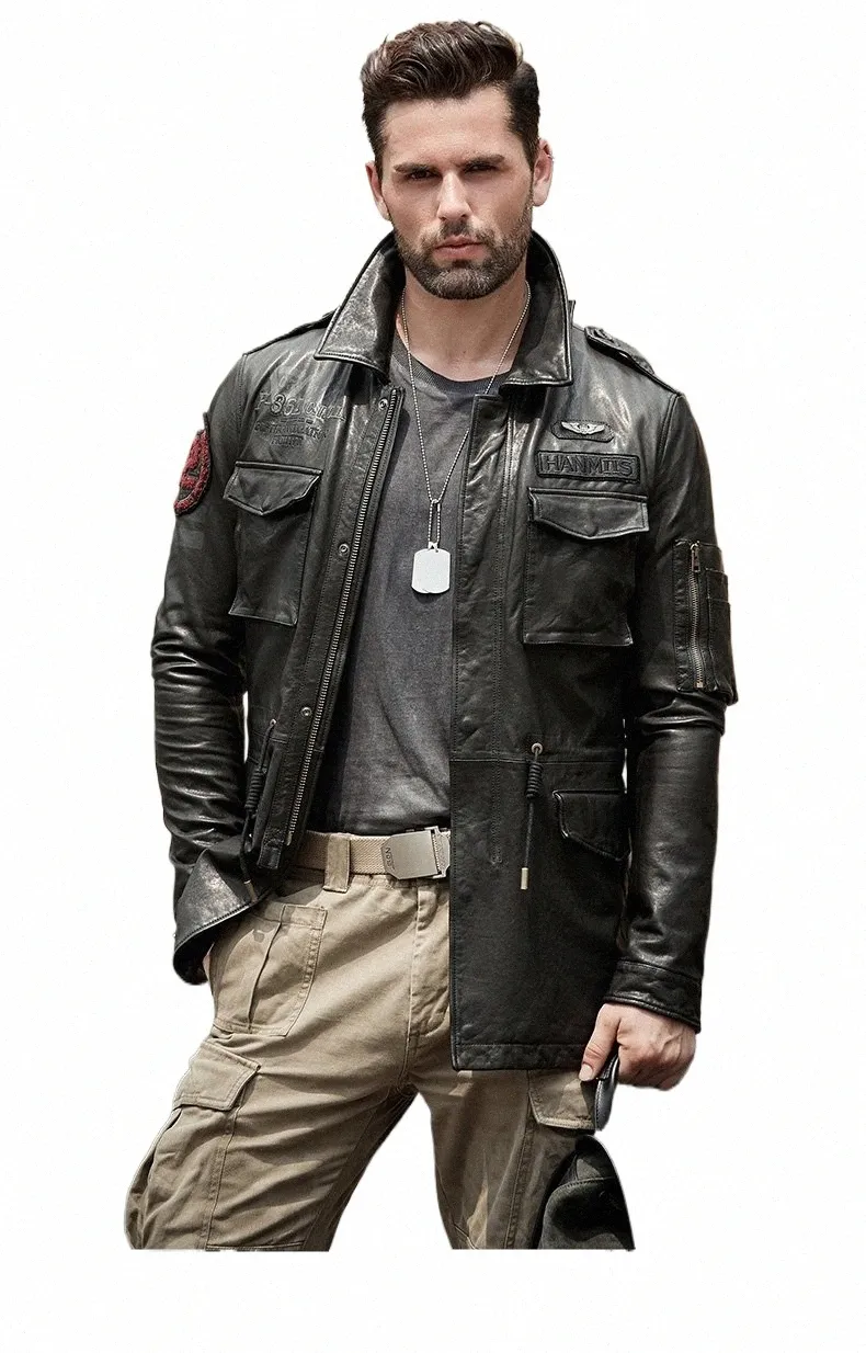 Inverno dos homens Real Genuíno Jaquetas de Couro Motocicleta Piloto Bomber Jaquetas Para Homens LG Trench Masculino Aviador Casacos 2022 q7Ep #