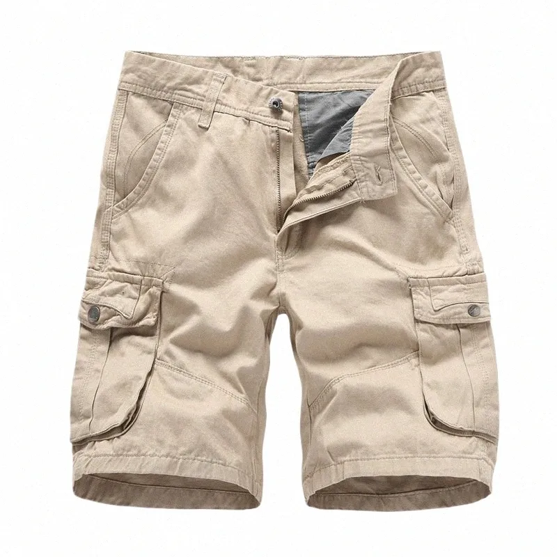 2024 Summer Men's Multi Pocket Military Cargo Shorts Male Cott Green Mens Casual Tactical Shorts Short Pants No Belt S6NP#