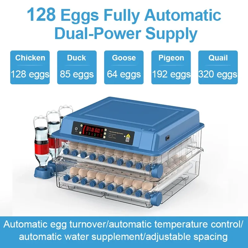 Accessoires Broedmachine voor 128 eieren met lade Mini-eibroedmachine met automatische waterionische waterbedaanvulling en temperatuurregeling