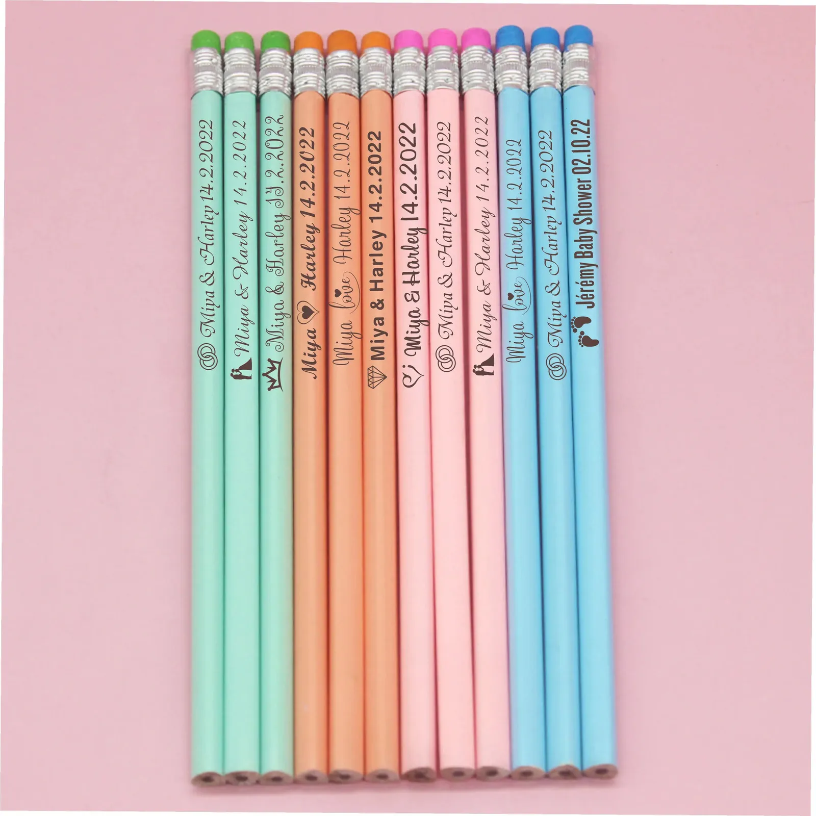 20/50/100 crayons en bois colorés personnalisés stylo de décoration école personnalisée avec cadeau de mariage garement FAVORS BABY shower 19cm 240323