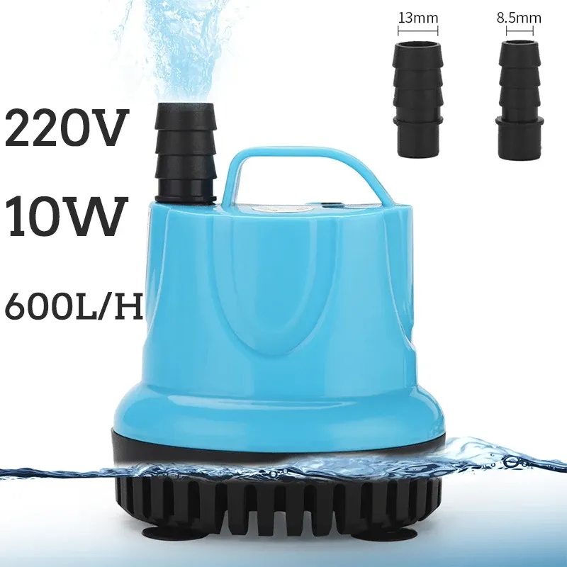 Pumps 220240V 10W Flow 600L/H Quiet Submersible Pump Aquariums Fountain Rockery Fish Pond Garden Hydroponic System Water Pump Filter