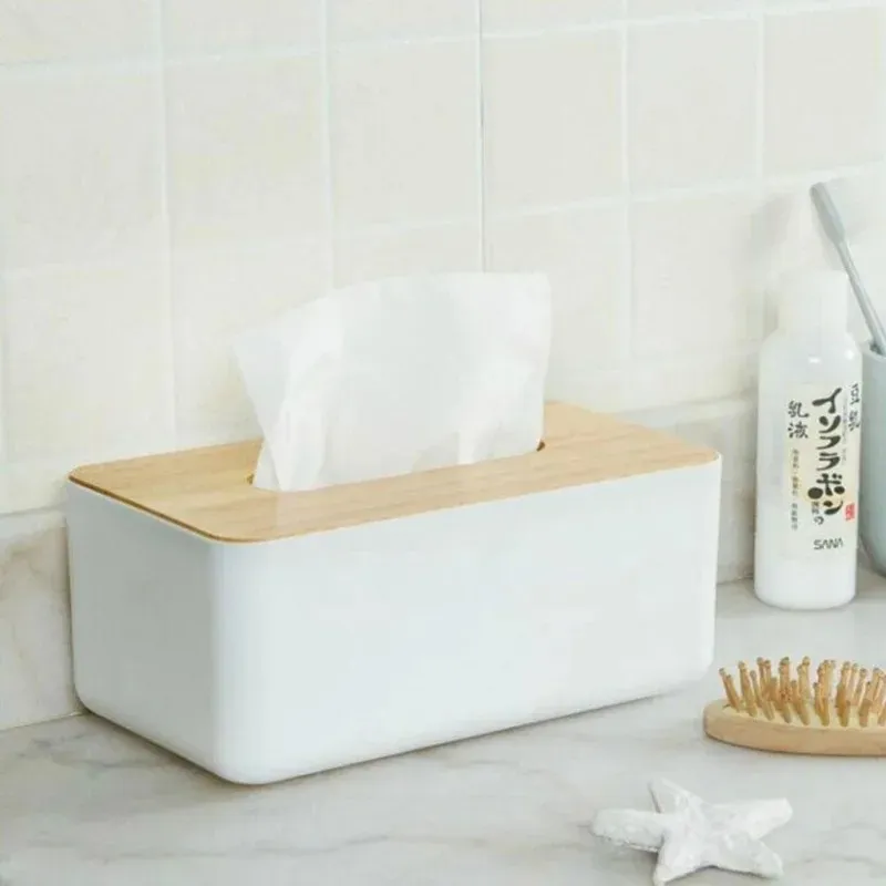 Plastic Tissue Box Modern Wooden Cover Paper with Oak Home Car Napkins Holder Case Home Organizer Decoration Tools tissue box