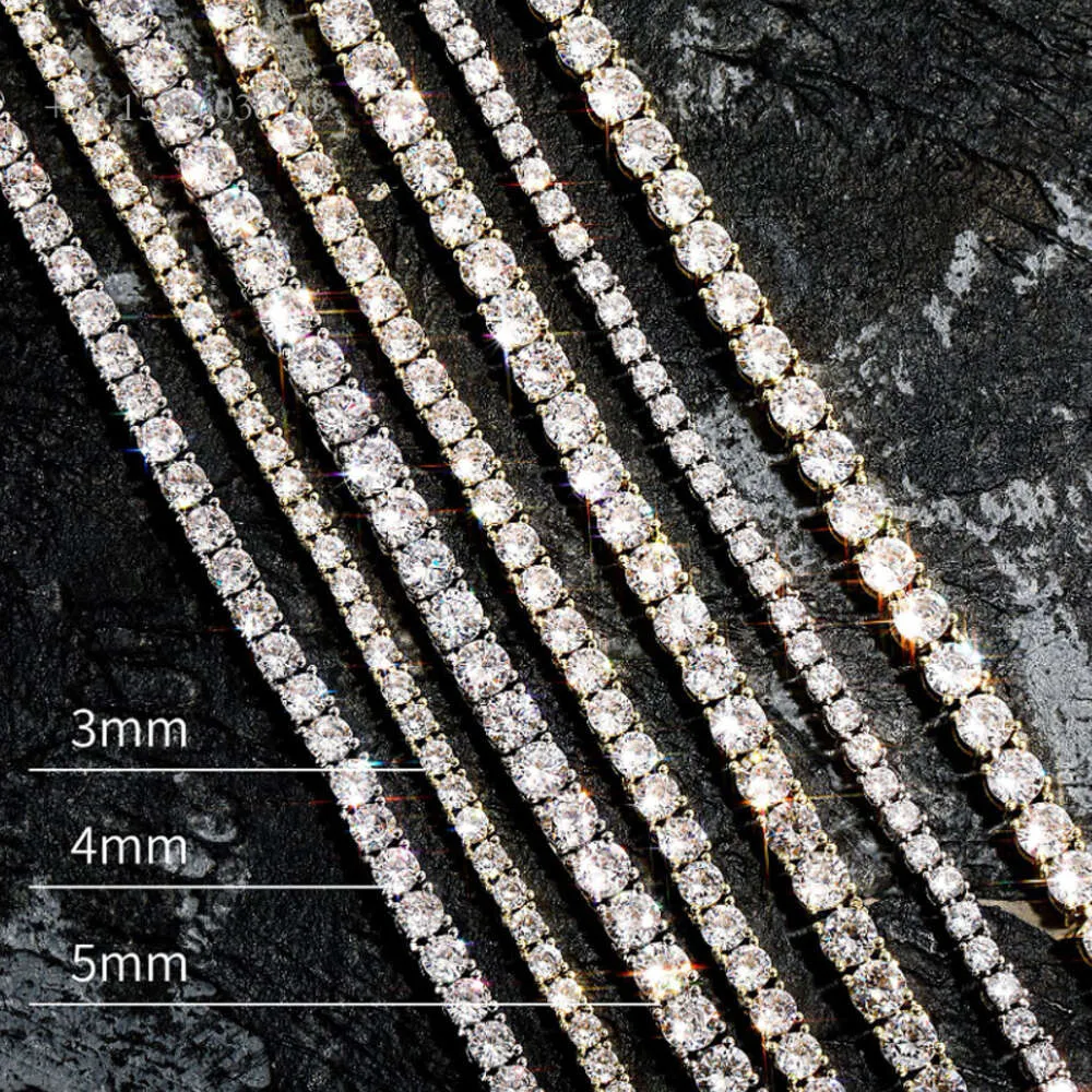 Rinntin SMN Hurtowa 3 mm 4 mm 5 mm Hip Hop Ice Out Bransoletka Sterling Sier Moissanite Diamond Tinn Chain Naszyjnik dla mężczyzn