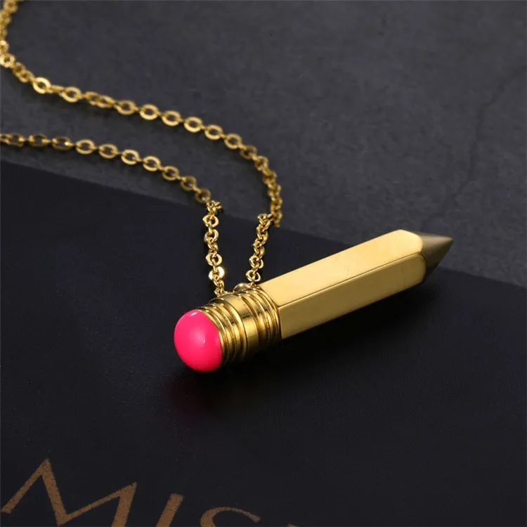 Interesting Necklaces for Ladies Pencil Pendant Stainless Steel Necklace Cute Mini Hollow Tube Student Pencil Necklace Teenage Girl Teacher Professor DHL